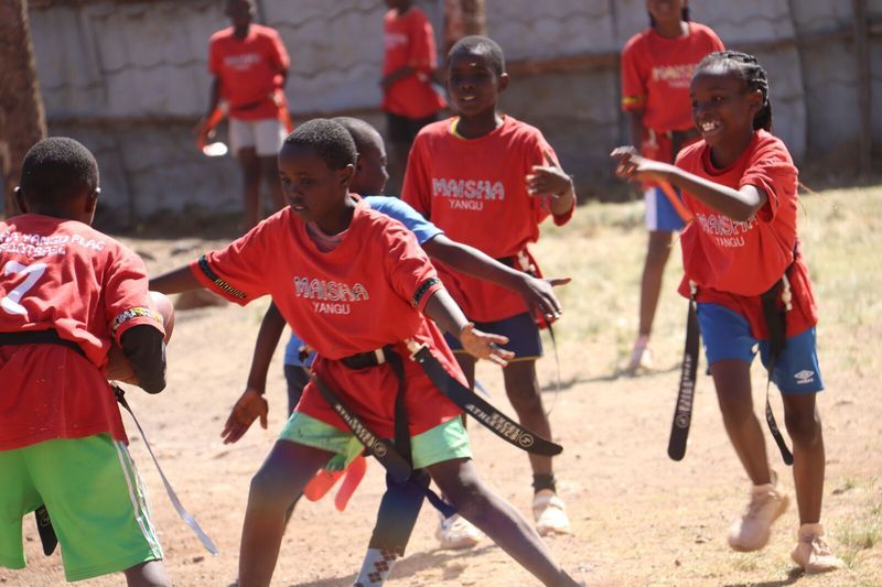 Flag football drill on the field — Talent